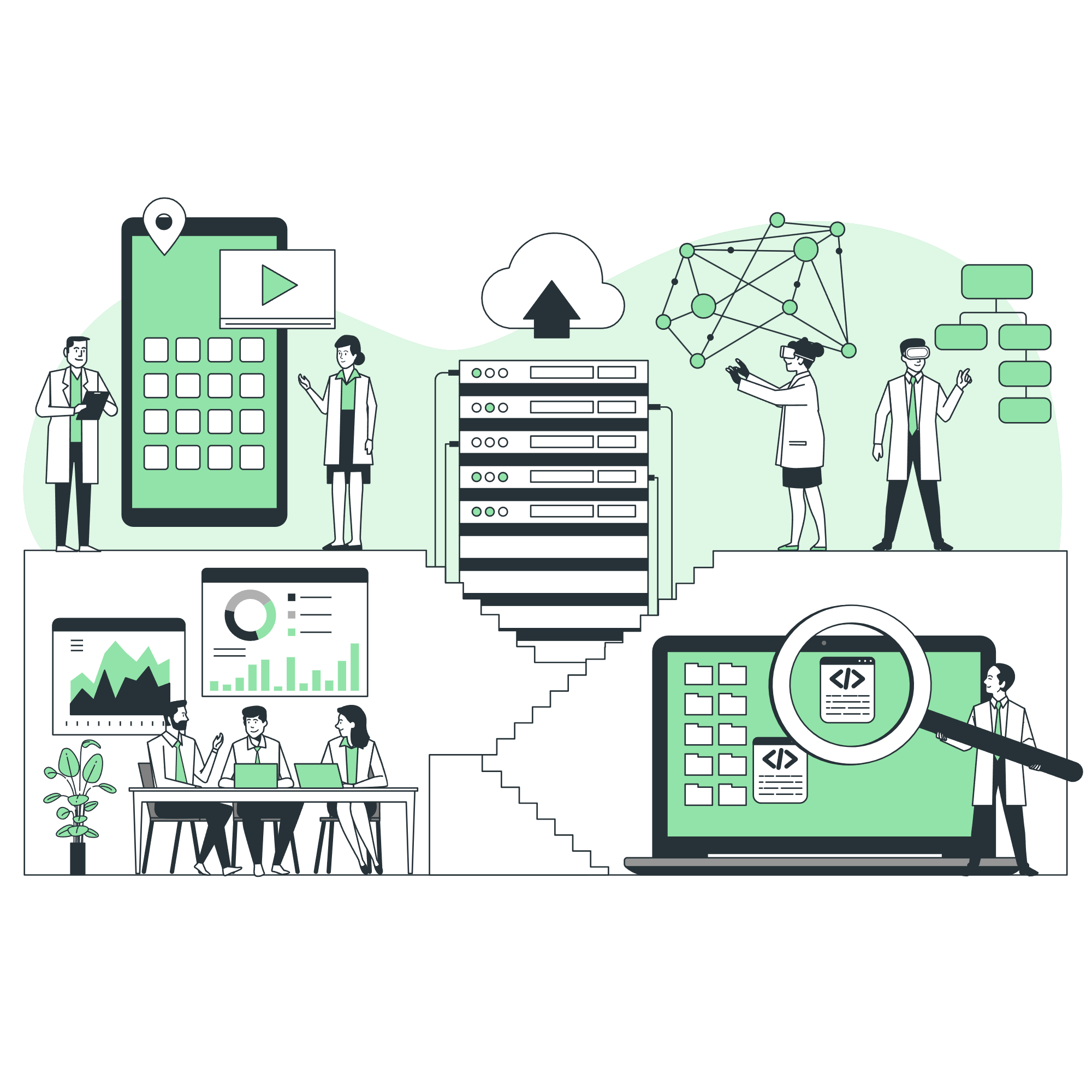 Ilustração de campanha de crowdfunding com apoiadores contribuindo para ideias inovadoras